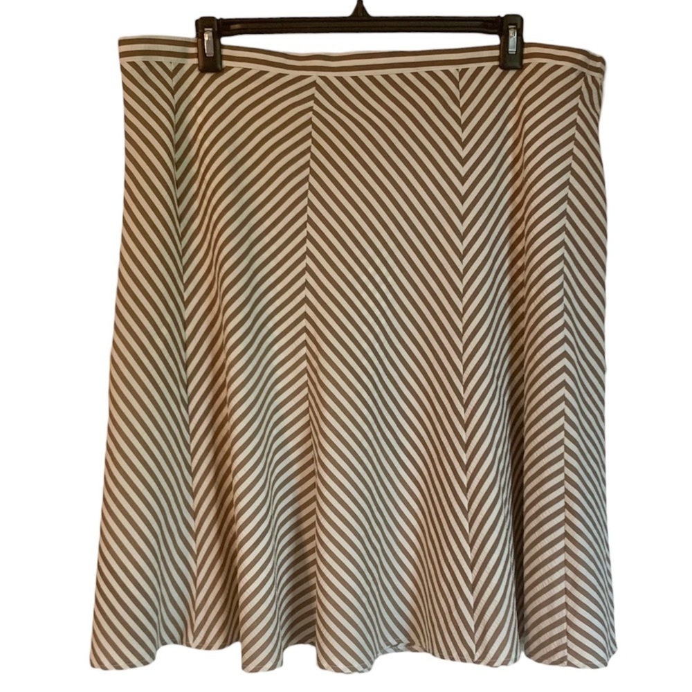 Seersucker Taupe and White A-Line Midi Skirt